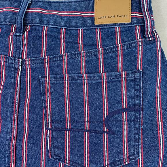American Eagle Striped Mini Denim Jeans Skirt Raw Hem Stretchy Women Size 6 Blue - Picture 6 of 11